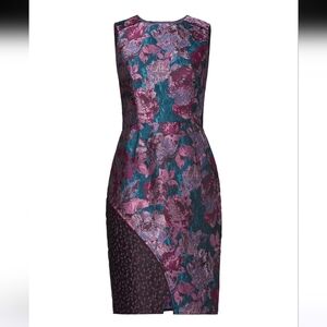 SLATE & WILLOW JACQUARD MIX SHEATH DRESS SIZE 4 PURPLE TEAL